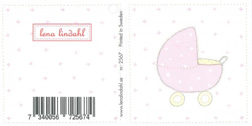 Kort ´Barnvagn rosa´ Doris 20st 55X55mm design Lena Lindahl