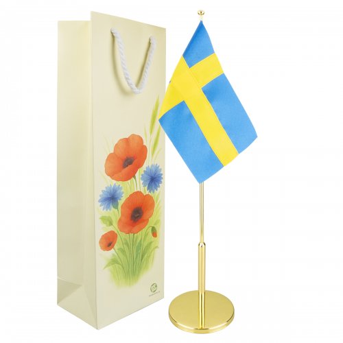 Flaggstång mässingpläterad med slät fot och flagga H40cm