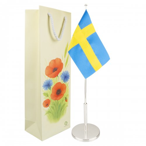 Flaggstång nysilver med slät fot och flagga H40cm