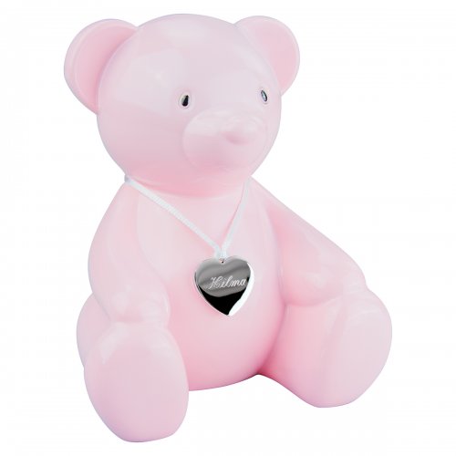 Sparbössa Nalle rosa med gravyrhjärta