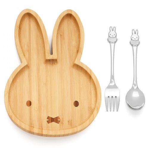 Miffy Bambutallrik med kniv och gaffel rostfritt stål.