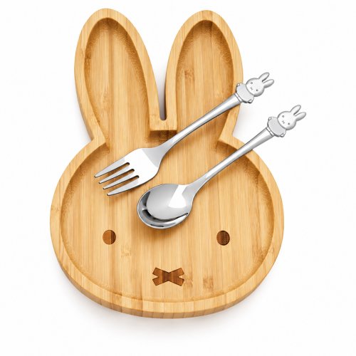 Miffy Bambutallrik med kniv och gaffel rostfritt stål.